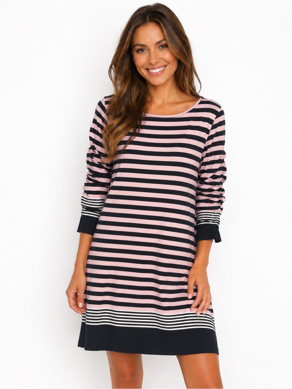 Kim Rogers Pink and Black Striped Long Sleeve Shift Dress - 0524